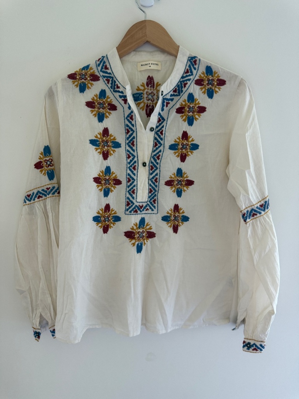Maison Hotel The Martina Embroidered Blouse in Ecru-Size XS